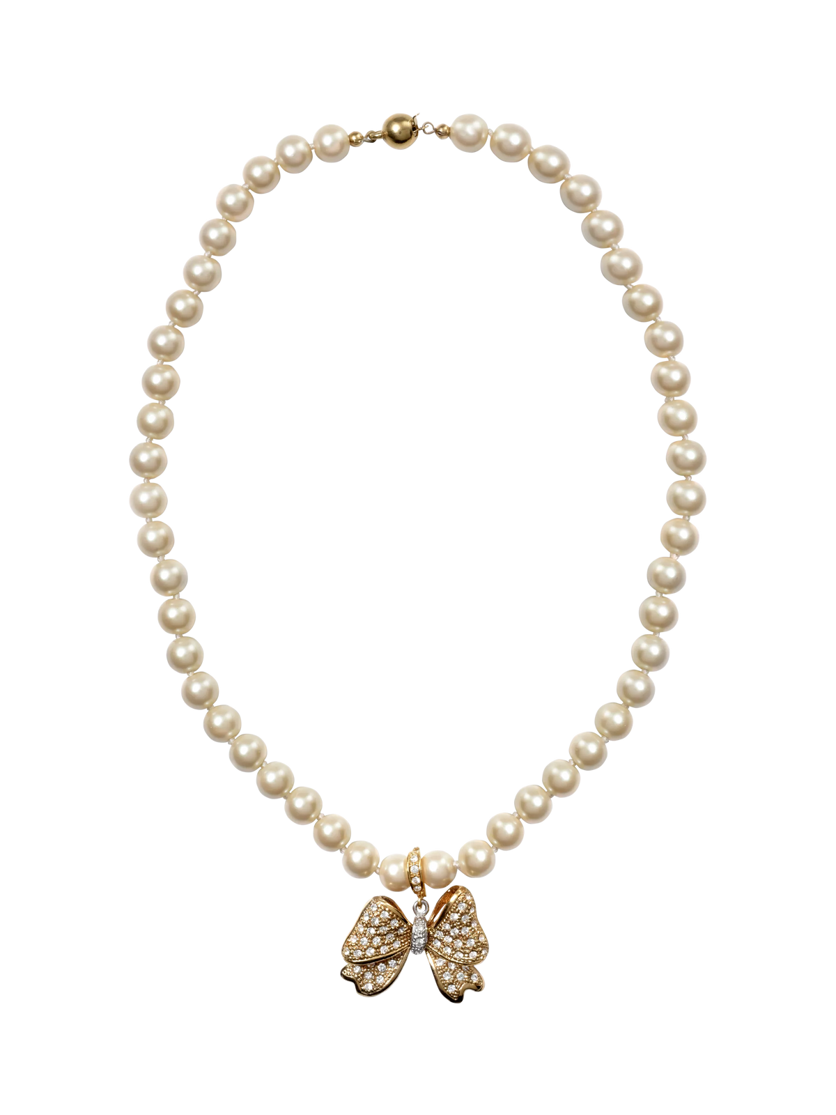 Eclectica pre-loved crystal bow pendant necklace gold (British brand)