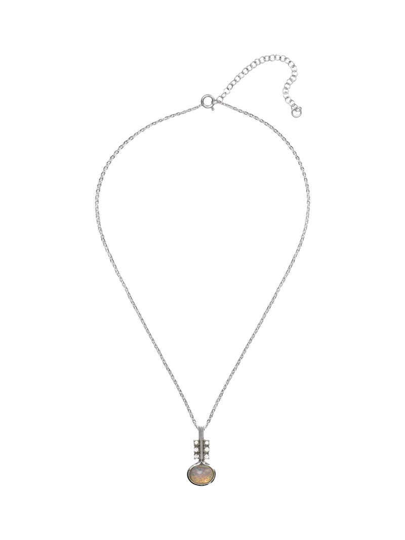 Eclectica vintage faux opal pendant necklace silver - British product