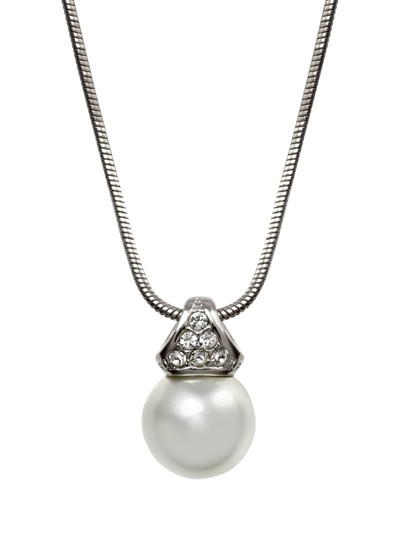 John Lewis Eclectica Pre-loved Faux Pearl Crystal Pendant Necklace Silver 45cm + 5cm Extension Chain- Buy online at McGrocer