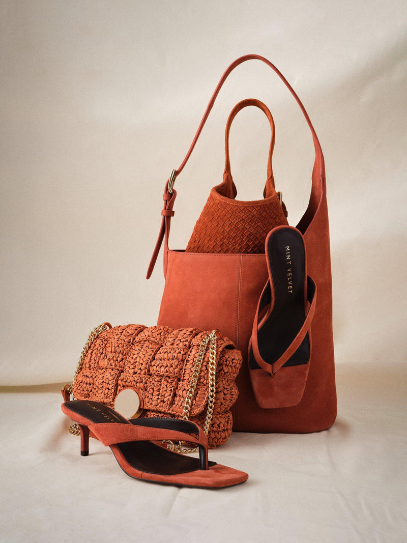 Mint Velvet woven suede bucket bag orange multi orange - British product
