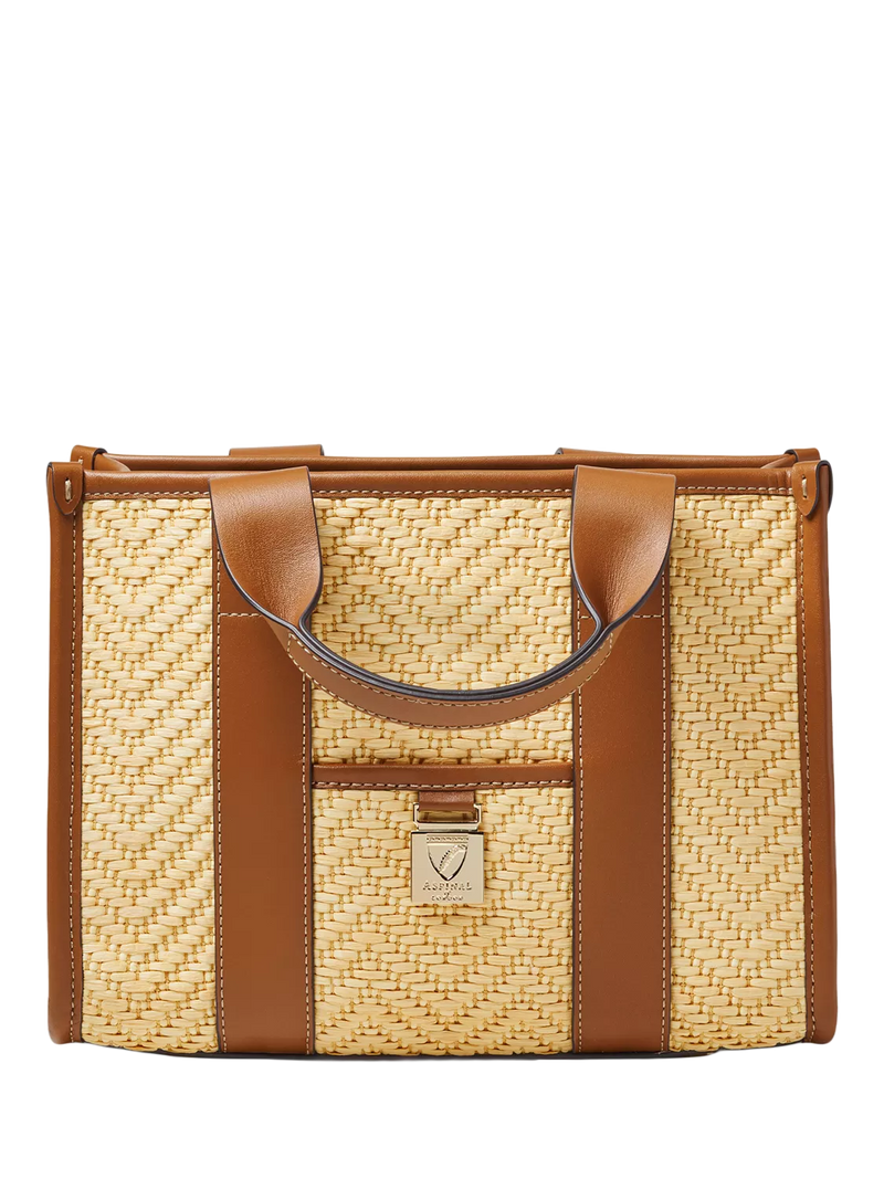 Aspinal of London small tote bag neutral raffia, imported from the UK