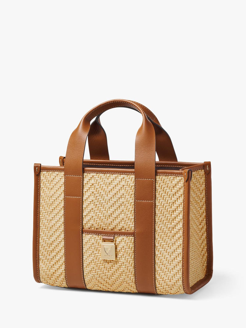 Aspinal of London small tote bag neutral raffia, imported from the UK