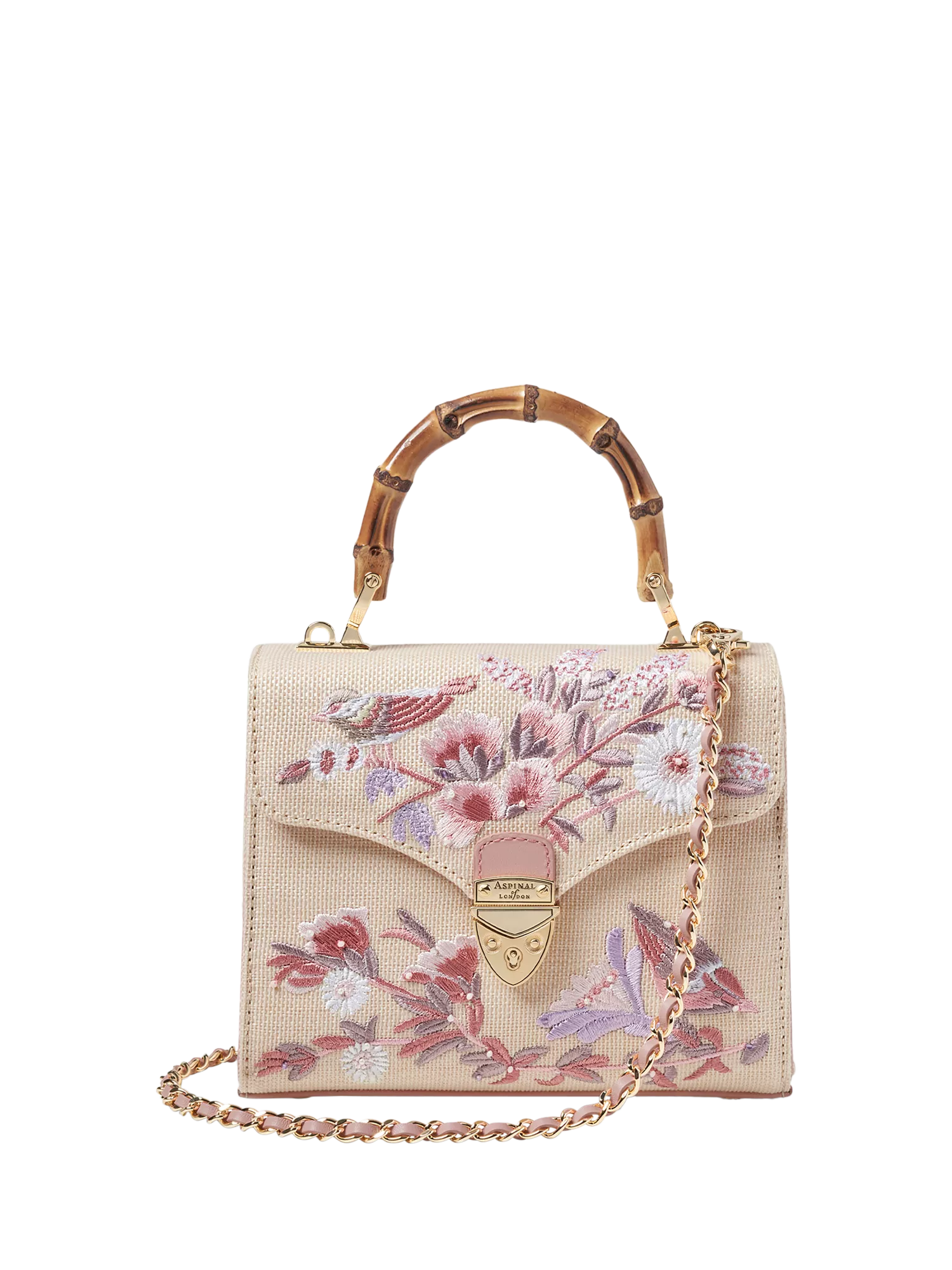 Aspinal of London Mayfair embroidered canvas grab bag Rose, UK version