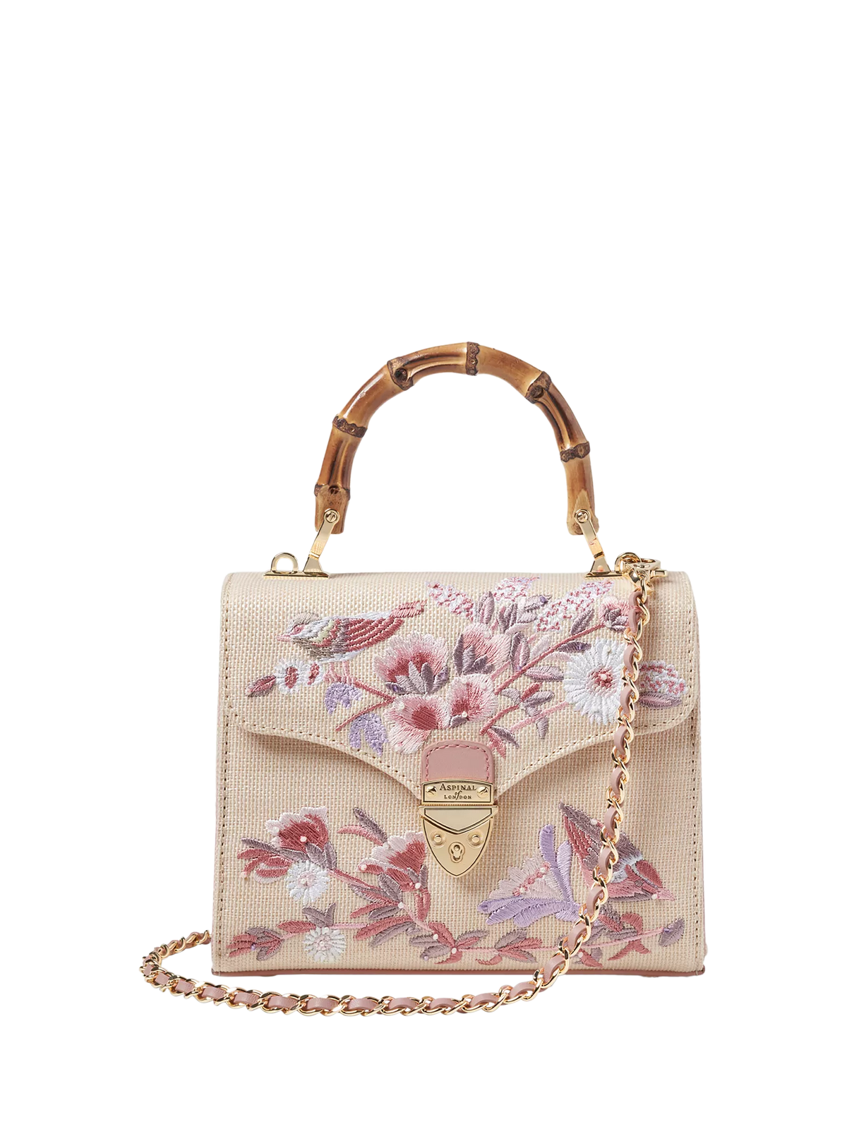 Aspinal of London Mayfair embroidered canvas grab bag Rose, UK version