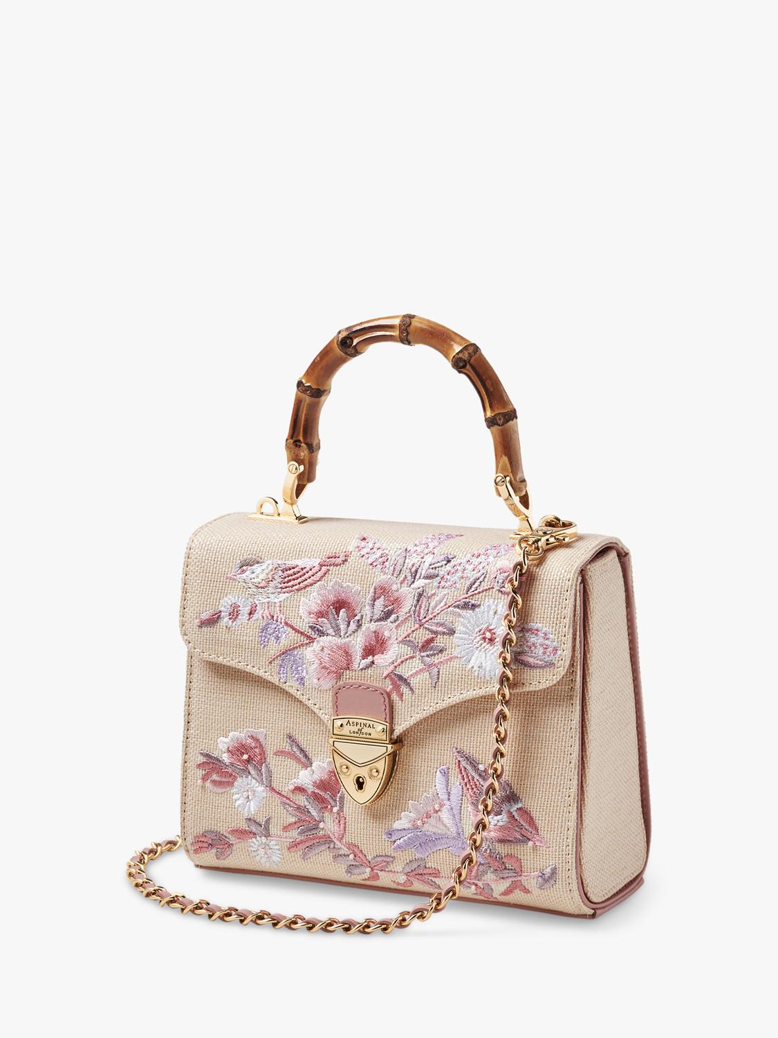 Aspinal of London Mayfair embroidered canvas grab bag Rose, UK version