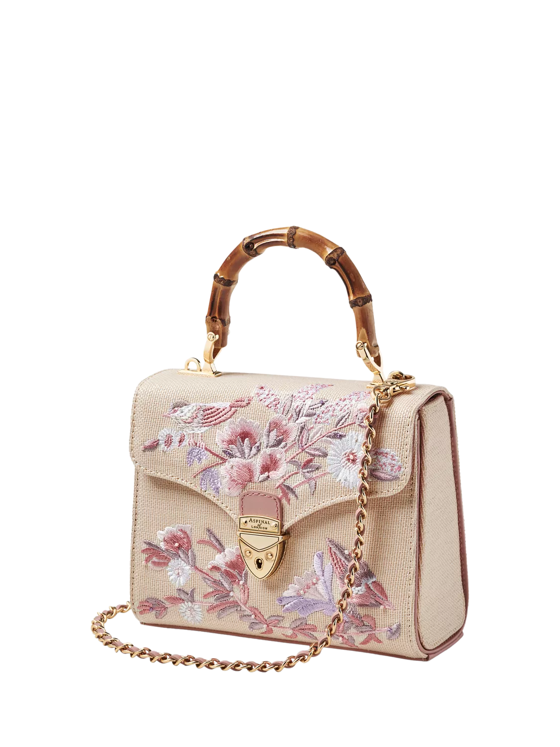 Aspinal of London Mayfair embroidered canvas grab bag Rose, UK version