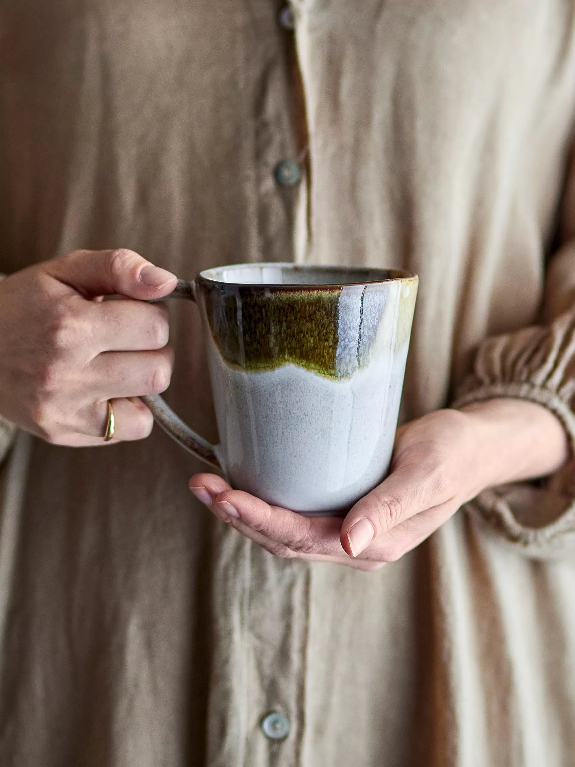 Bloomingville green stoneware mug 450ml (British brand)