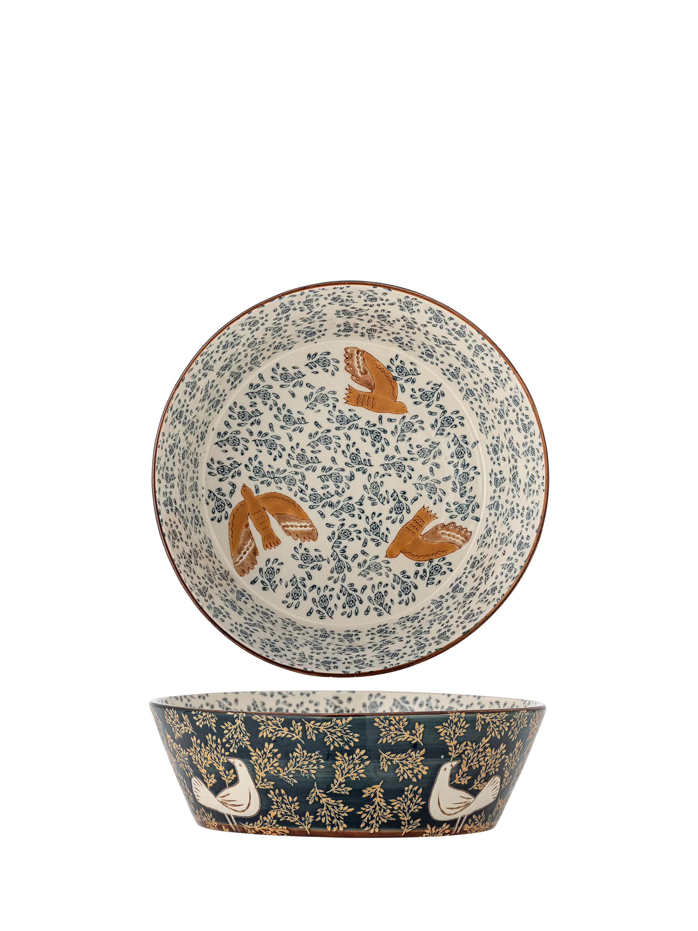 Bloomingville hand-painted bird serving bowl 28cm (British brand)