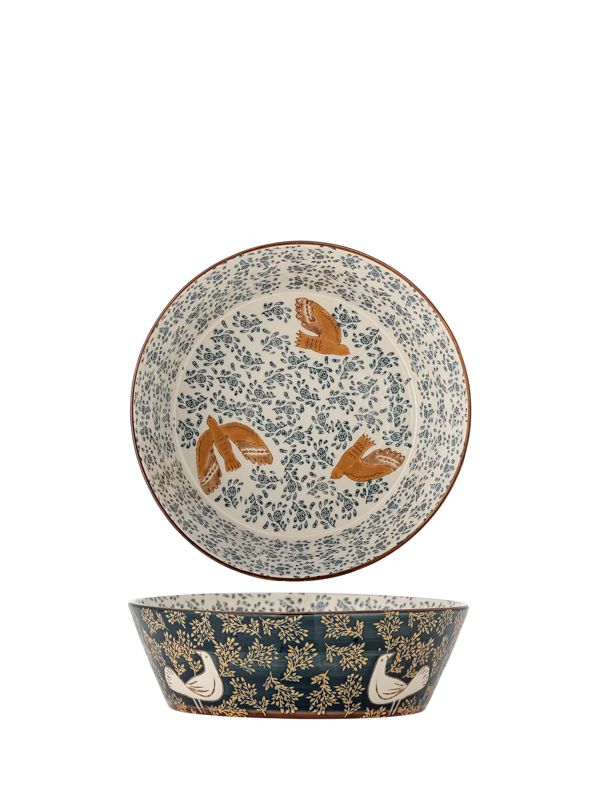 Bloomingville hand-painted bird serving bowl 28cm (British brand)