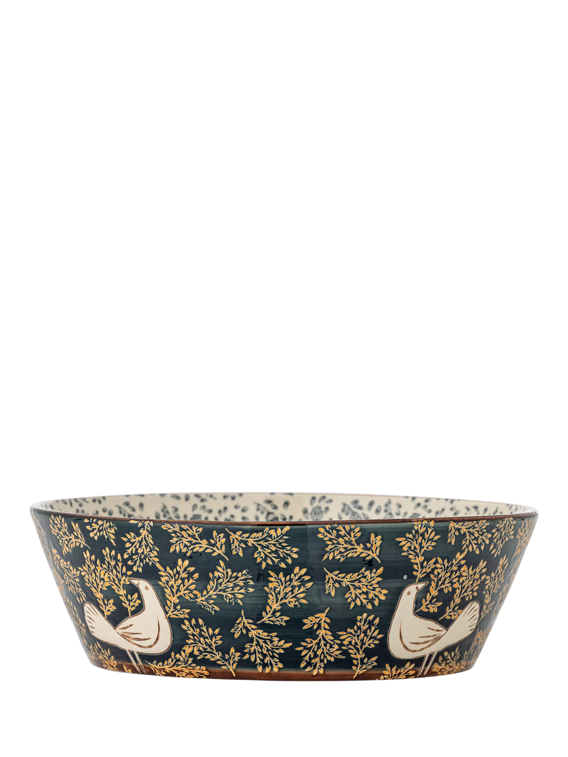 Bloomingville hand-painted bird serving bowl 28cm (British brand)