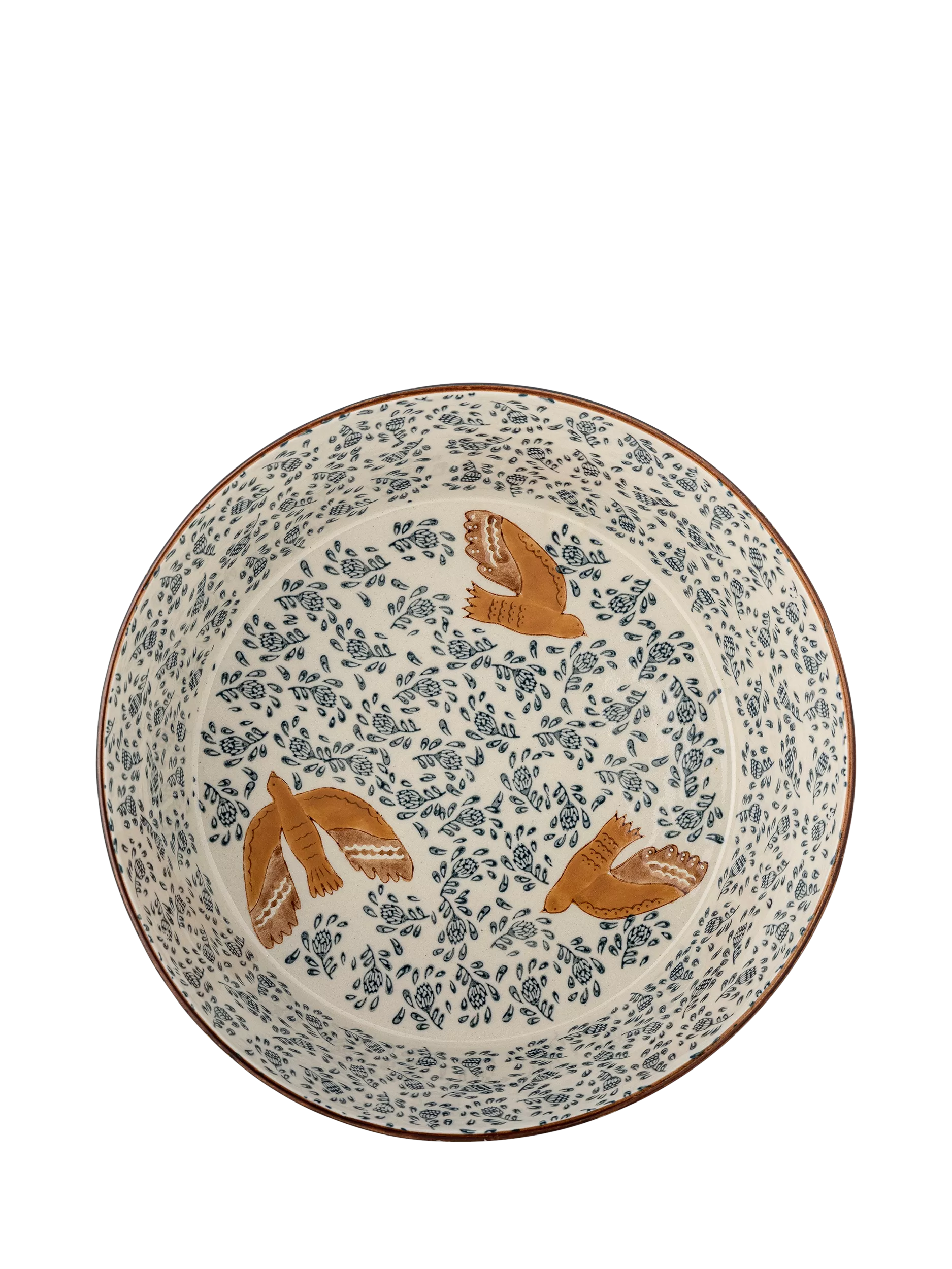 Bloomingville hand-painted bird serving bowl 28cm (British brand)