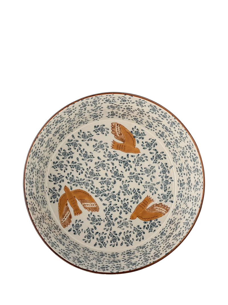 Bloomingville hand-painted bird serving bowl 28cm (British brand)