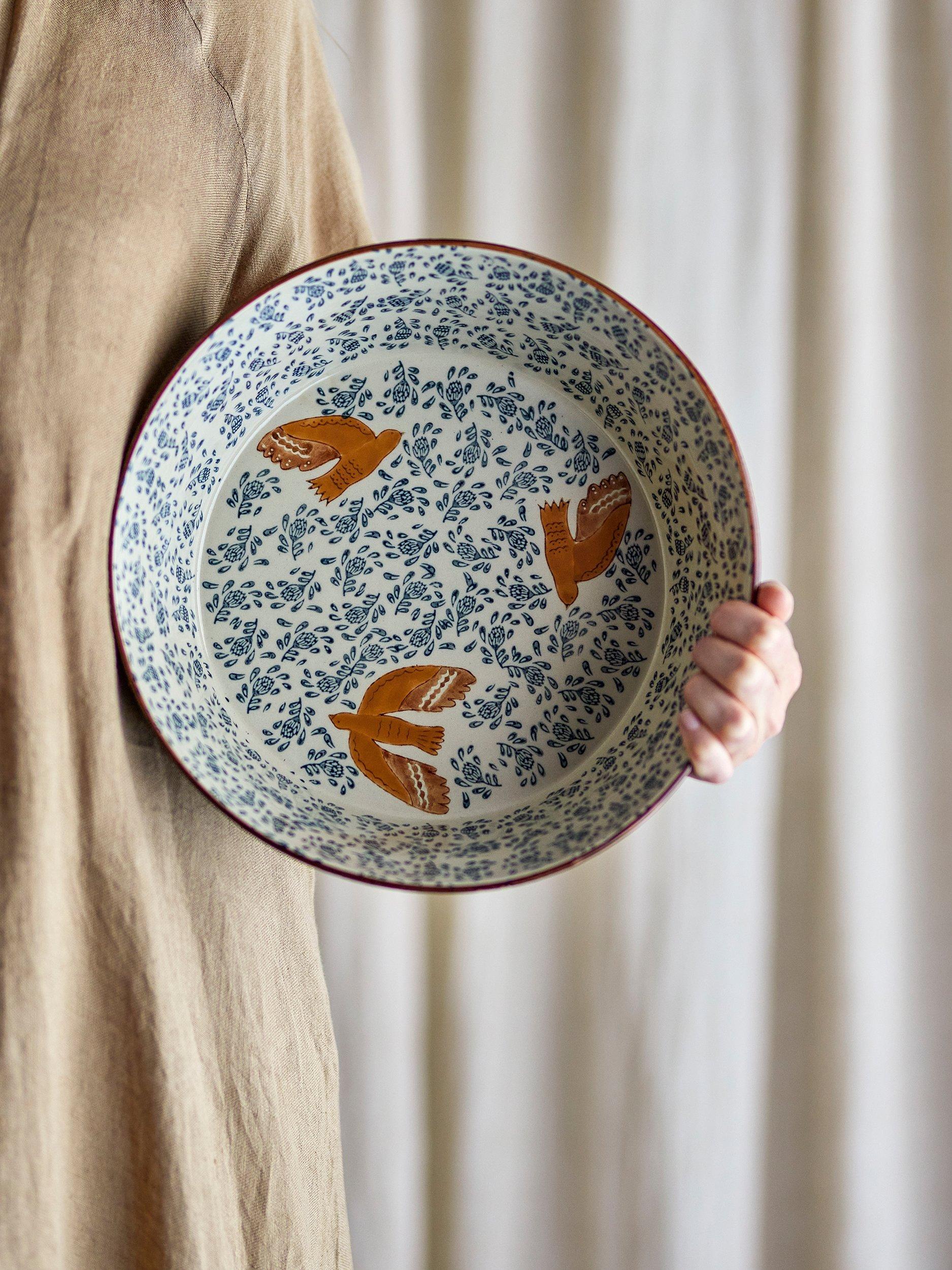 Bloomingville hand-painted bird serving bowl 28cm (British brand)
