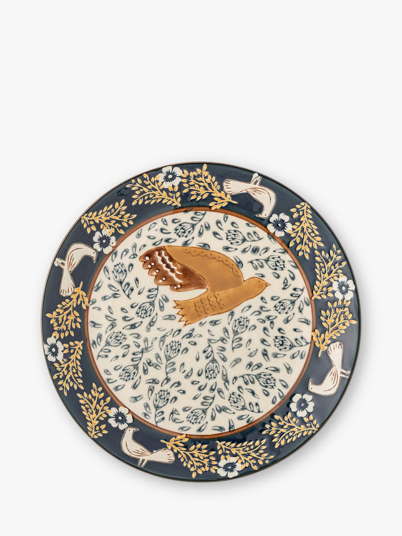 Bloomingville Hezha stoneware side plate 16cm blue bird, imported from the UK