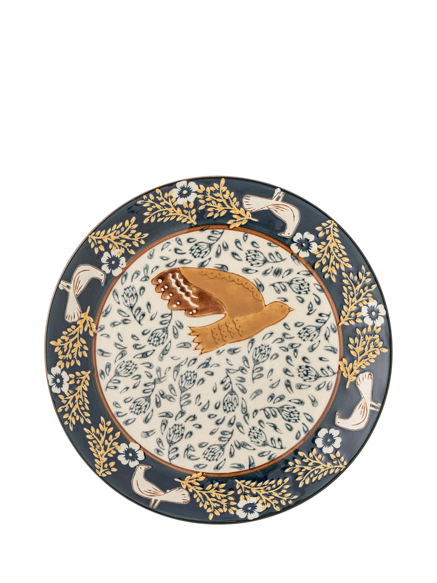 Bloomingville Hezha stoneware side plate 16cm blue bird, imported from the UK