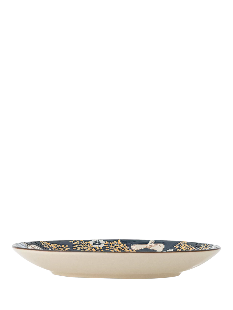 Bloomingville Hezha stoneware side plate 16cm blue bird, imported from the UK
