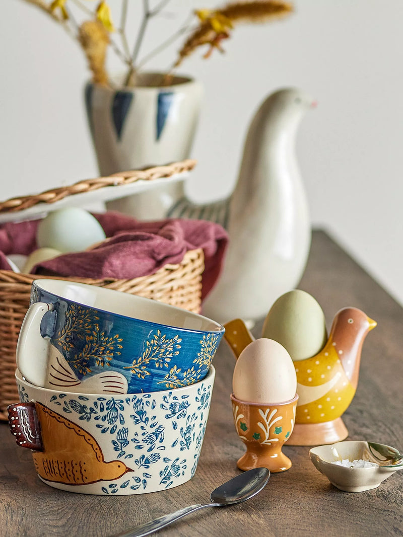Bloomingville Hezha bird stoneware bowl 13cm blue, imported from the UK