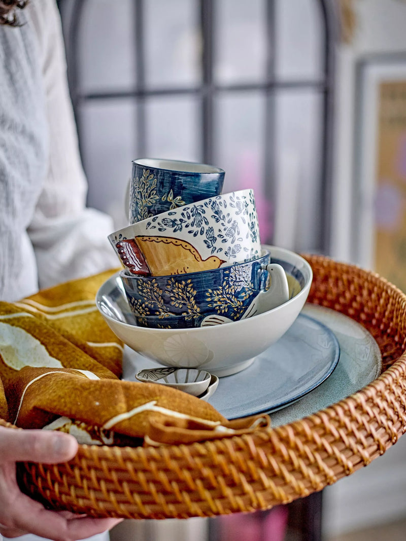 Bloomingville Hezha bird stoneware bowl 13cm blue, imported from the UK