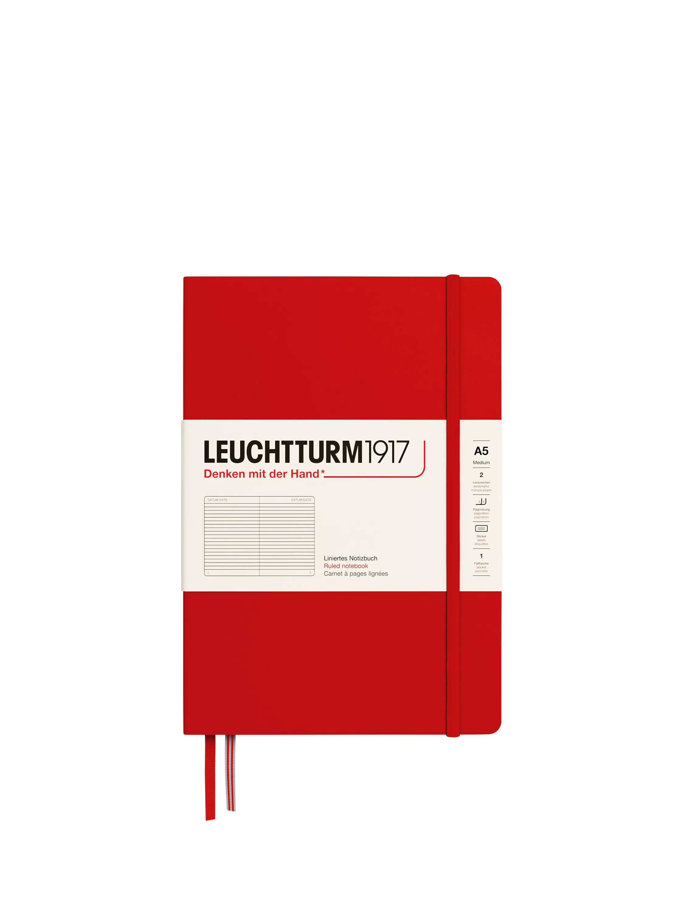 LEUCHTTURM1917 hardcover ruled notebook A5 cherry, imported from the UK