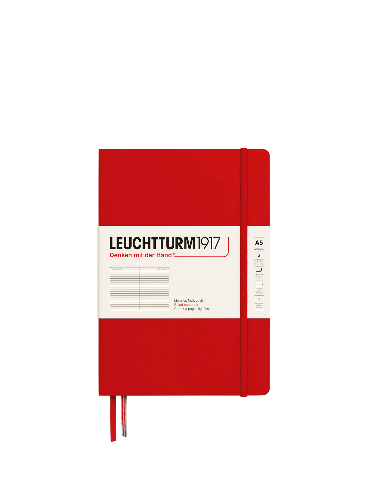 LEUCHTTURM1917 hardcover ruled notebook A5 cherry, imported from the UK