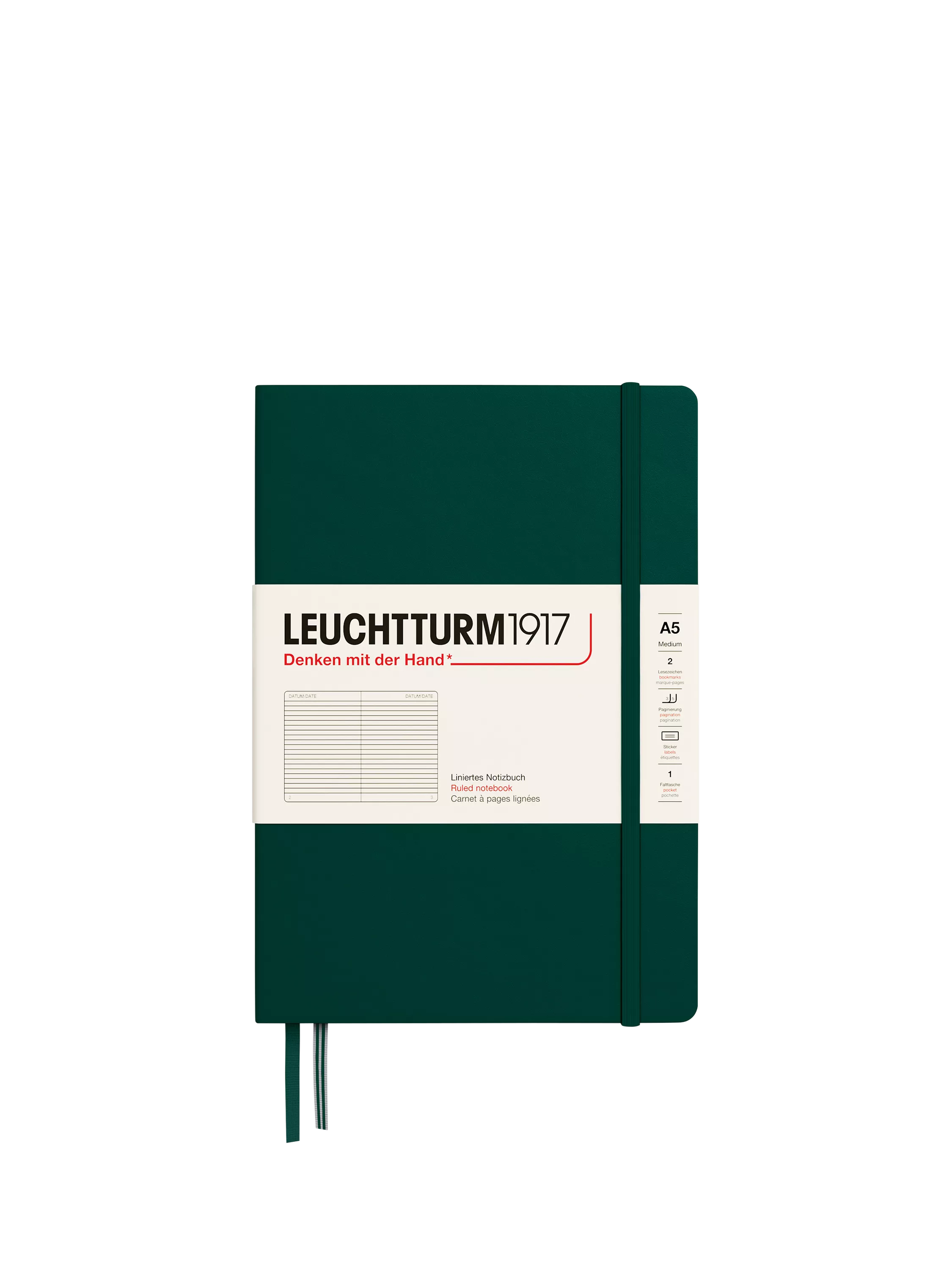 LEUCHTTURM1917 green A5 ruled hardcover notebook, UK version
