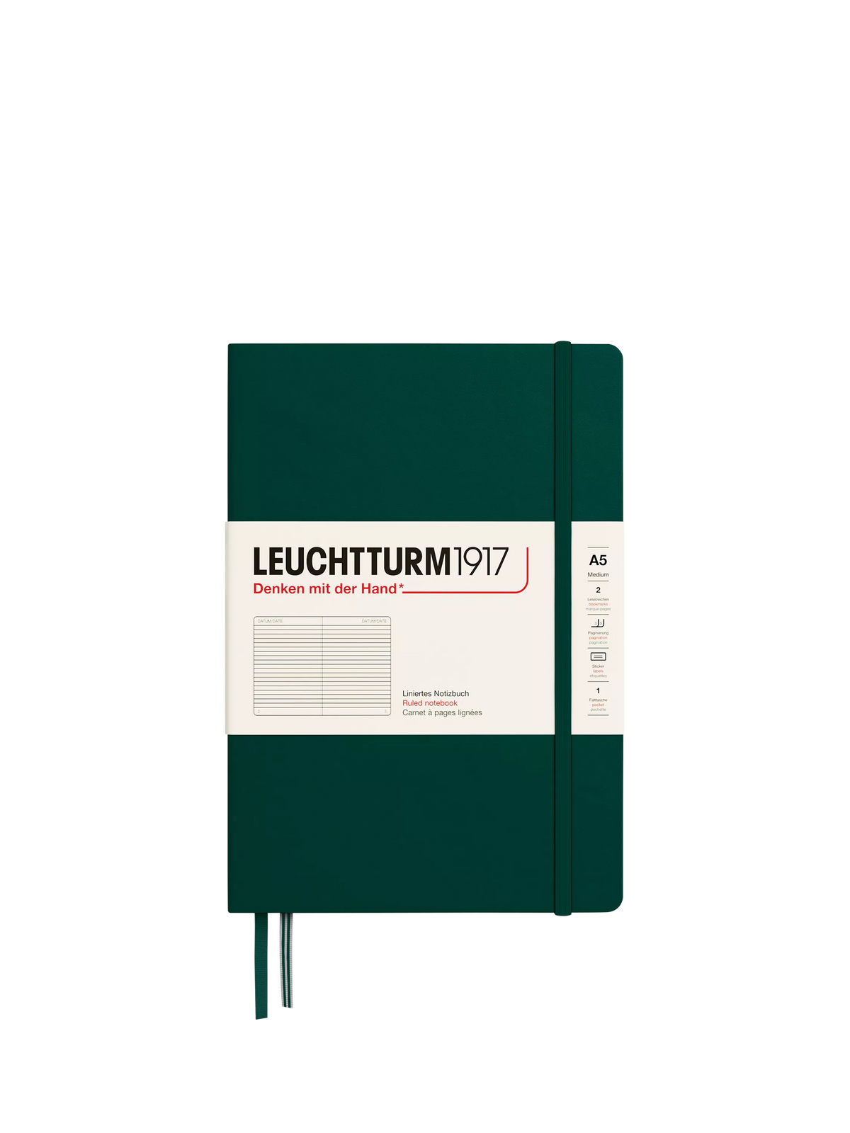 LEUCHTTURM1917 green A5 ruled hardcover notebook, UK version