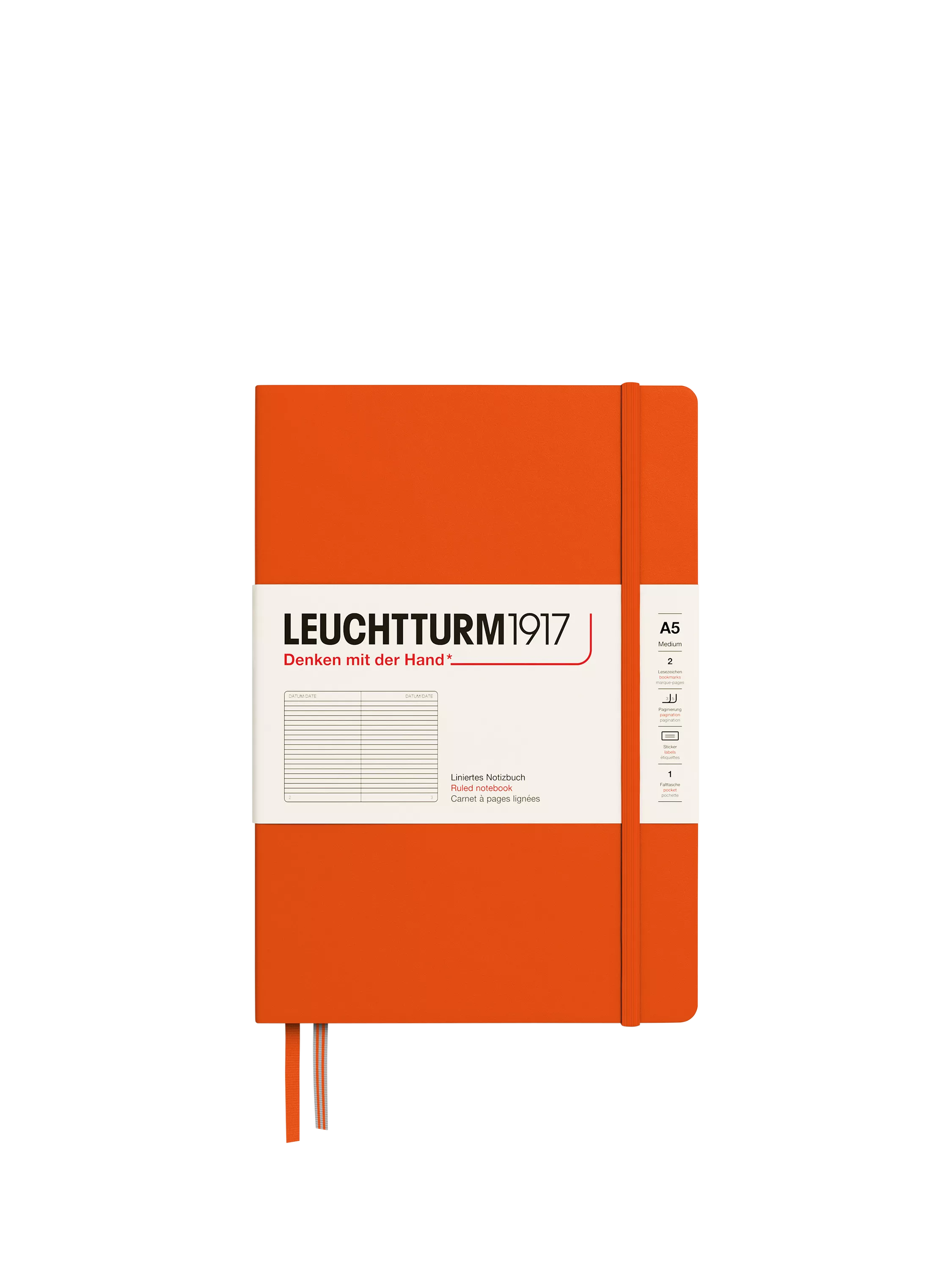 LEUCHTTURM1917 A5 ruled hardcover notebook orange (British brand)