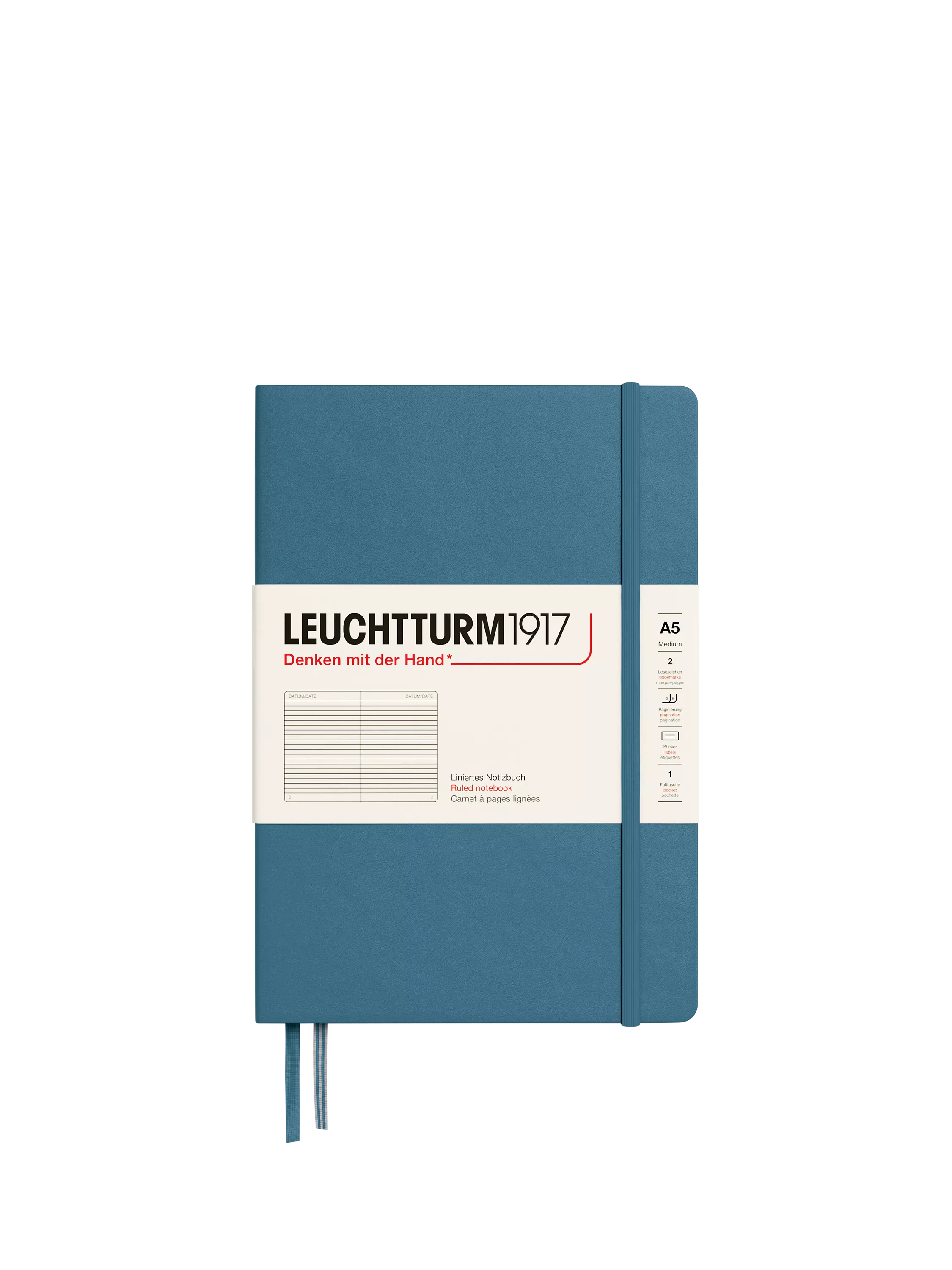 LEUCHTTURM1917 A5 ruled hardcover notebook in blue, imported from the UK