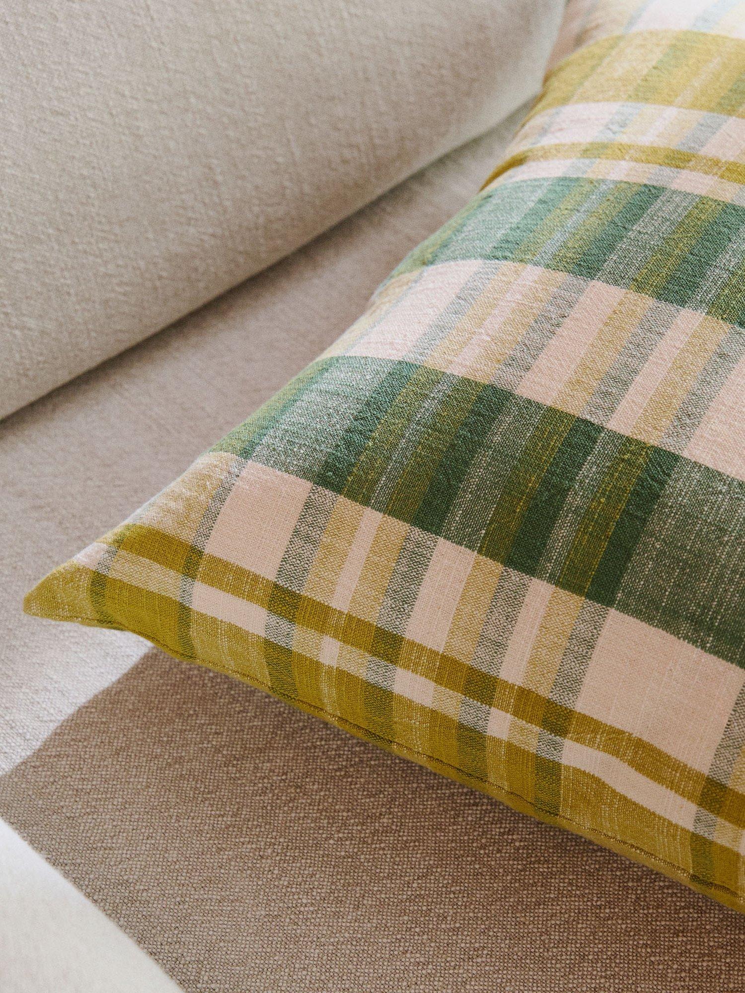 The Conran Shop Marabar Check cushion Green/Chartreuse 50cm, imported from the UK