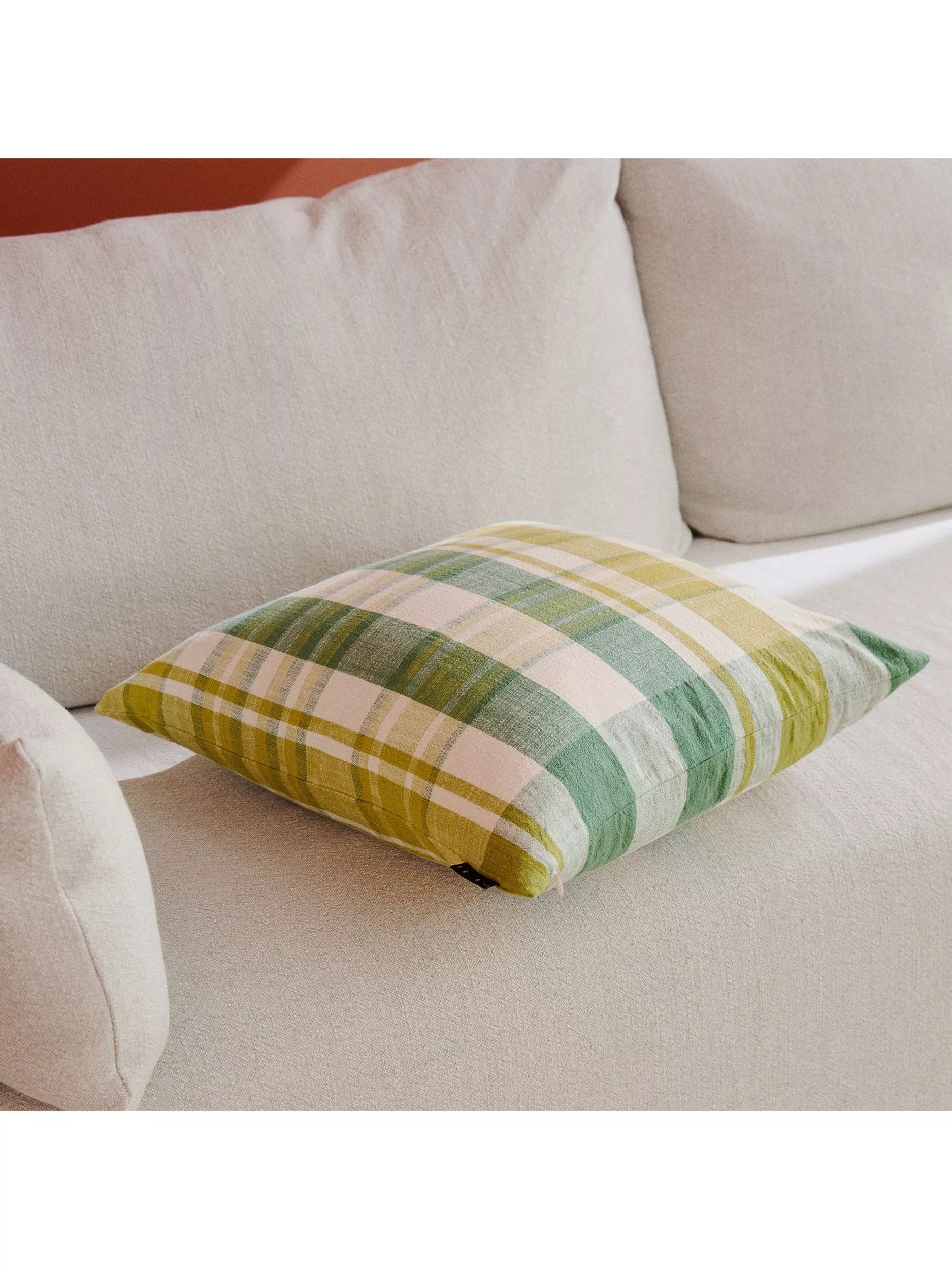The Conran Shop Marabar Check cushion Green/Chartreuse 50cm, imported from the UK