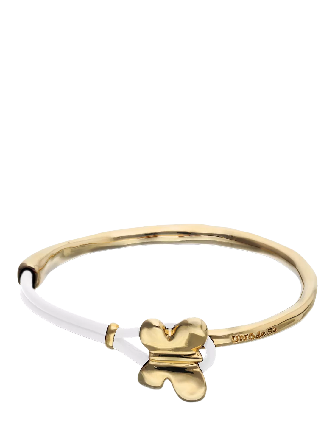 UNOde50 Leather Butterfly Bangle Bracelet Gold/White