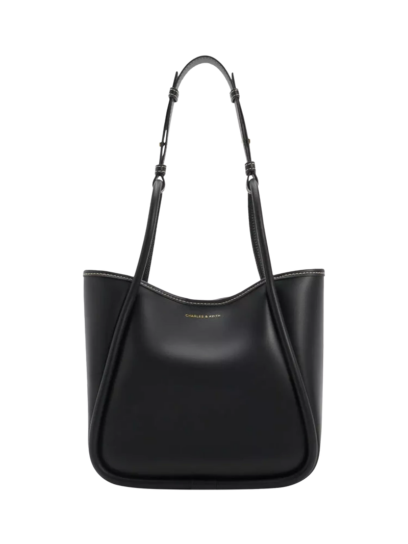 CHARLES & KEITH Lyla Mini Tubular Slouchy Faux Leather Tote Bag, Black
