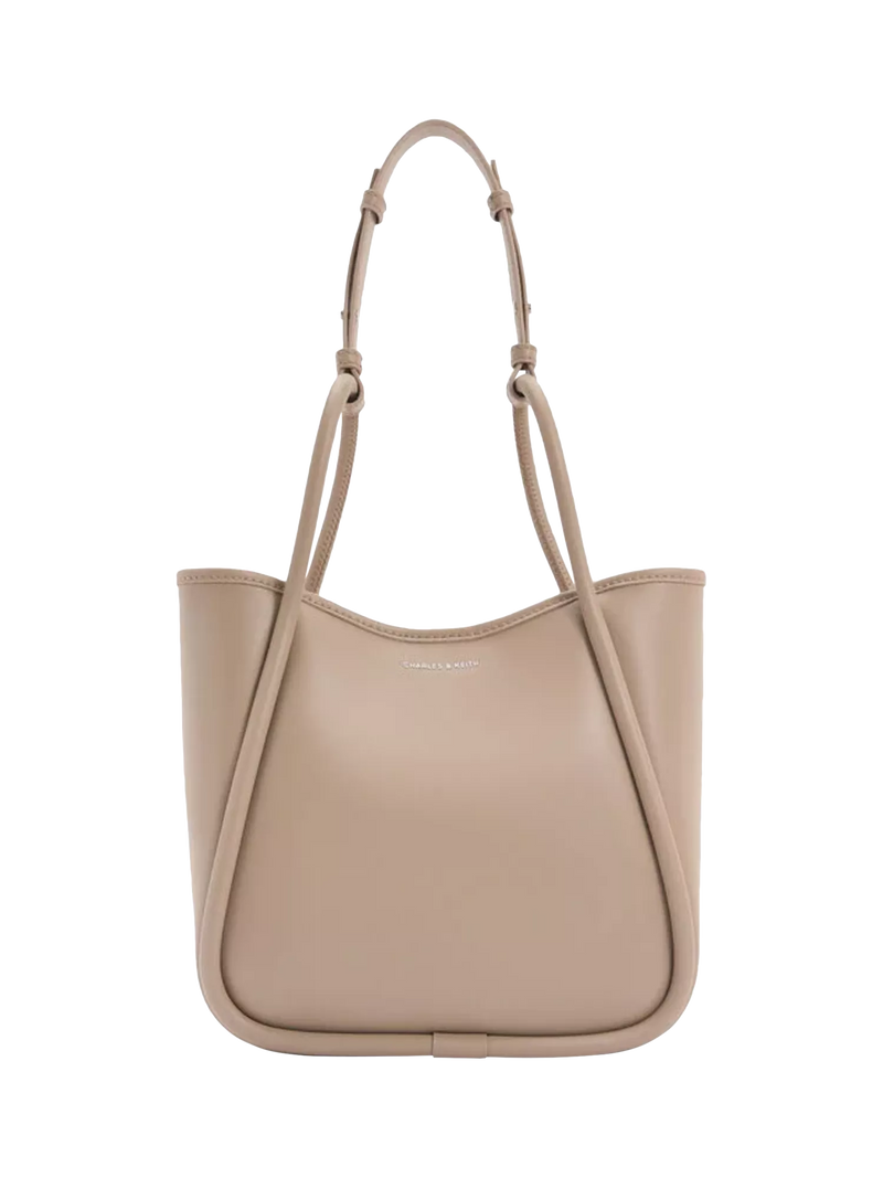 CHARLES & KEITH Lyla Mini Tubular Slouchy Faux Leather Tote Bag, Taupe