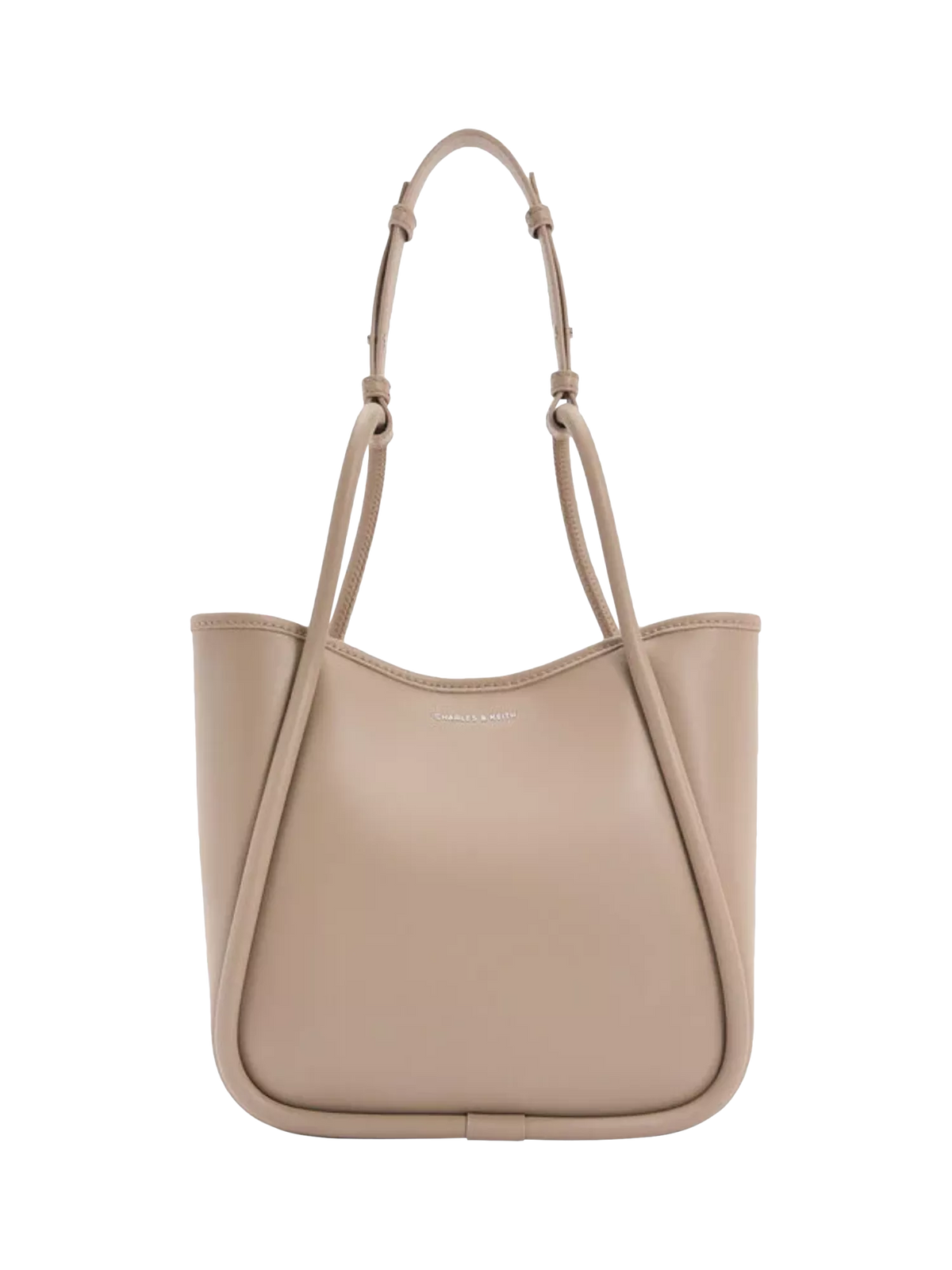 CHARLES & KEITH Lyla Mini Tubular Slouchy Faux Leather Tote Bag, Taupe