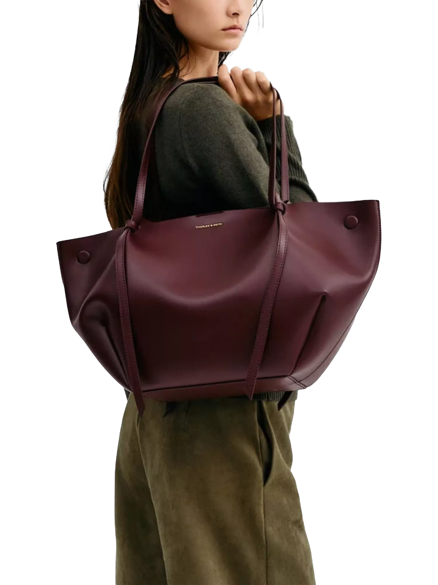 CHARLES & KEITH XL Calla tote bag in Winterberry Red - British product
