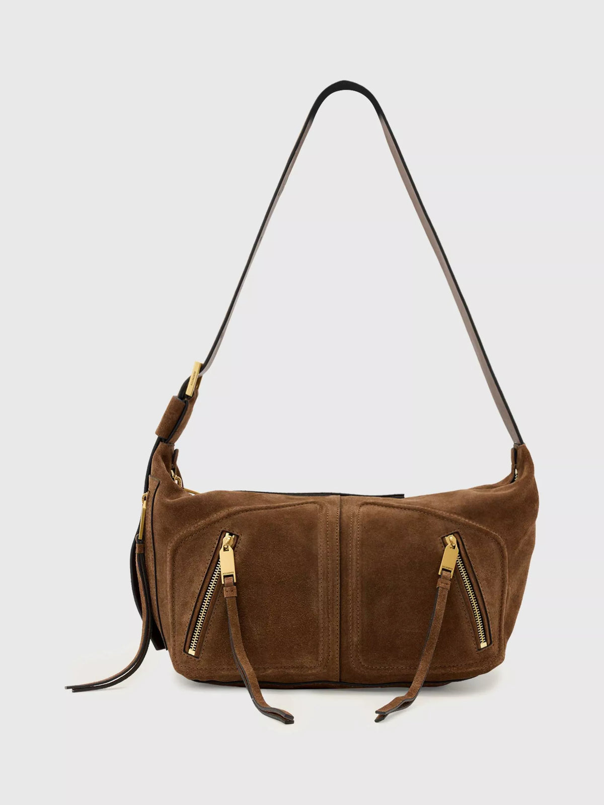 AllSaints suede shoulder bag brown mid (British brand)