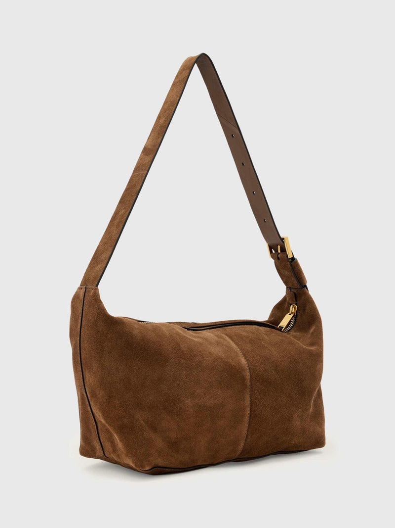 AllSaints suede shoulder bag brown mid (British brand)