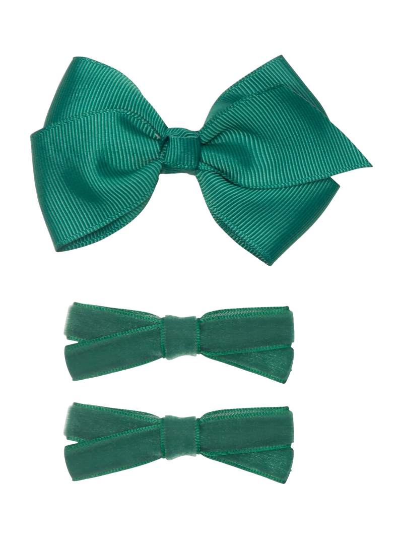 Mimi & Lula Kids' Classic Bow Clips, Pack of 3, Green