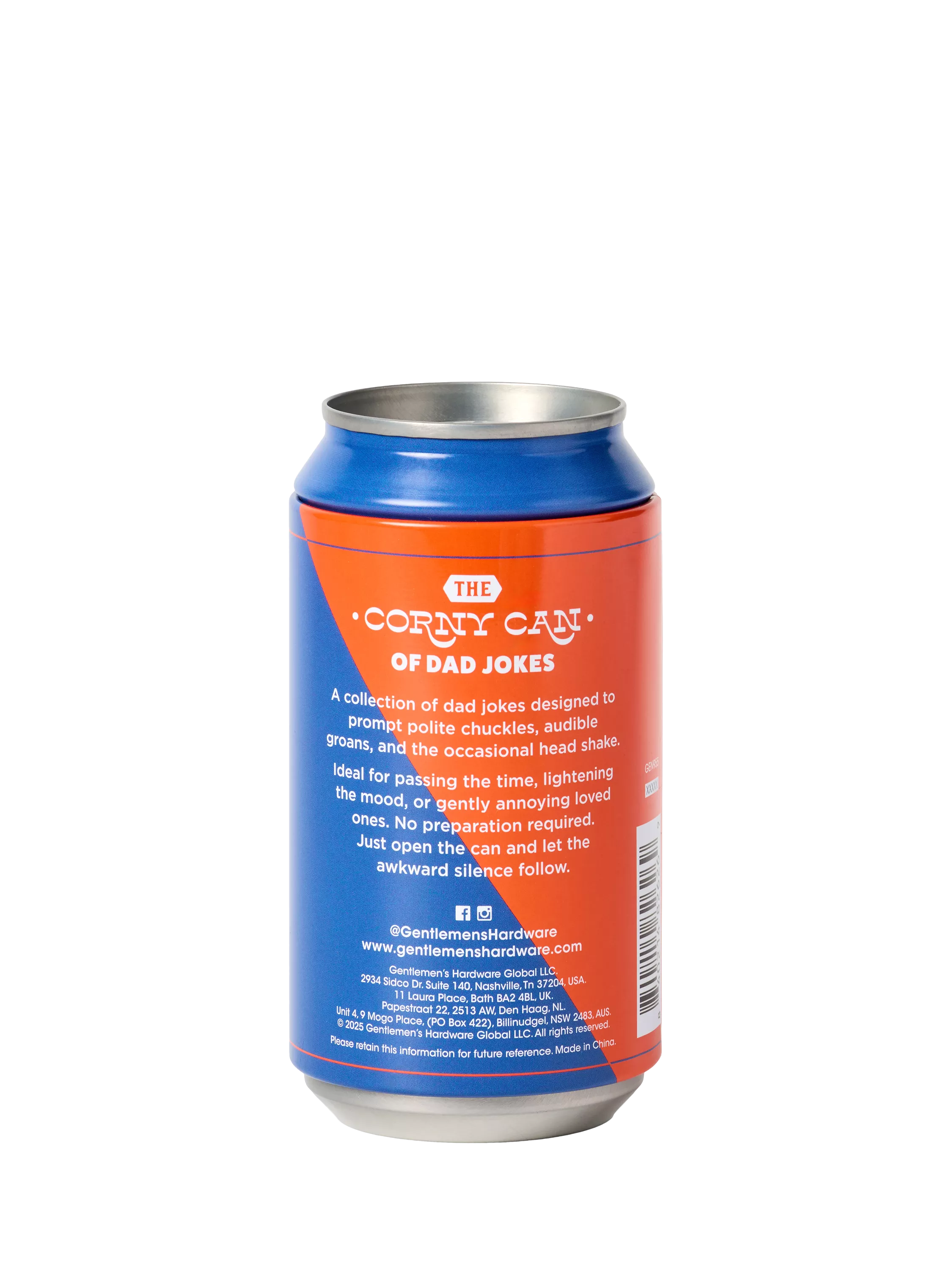 Gentlemen's Hardware dad jokes can tin (British brand)