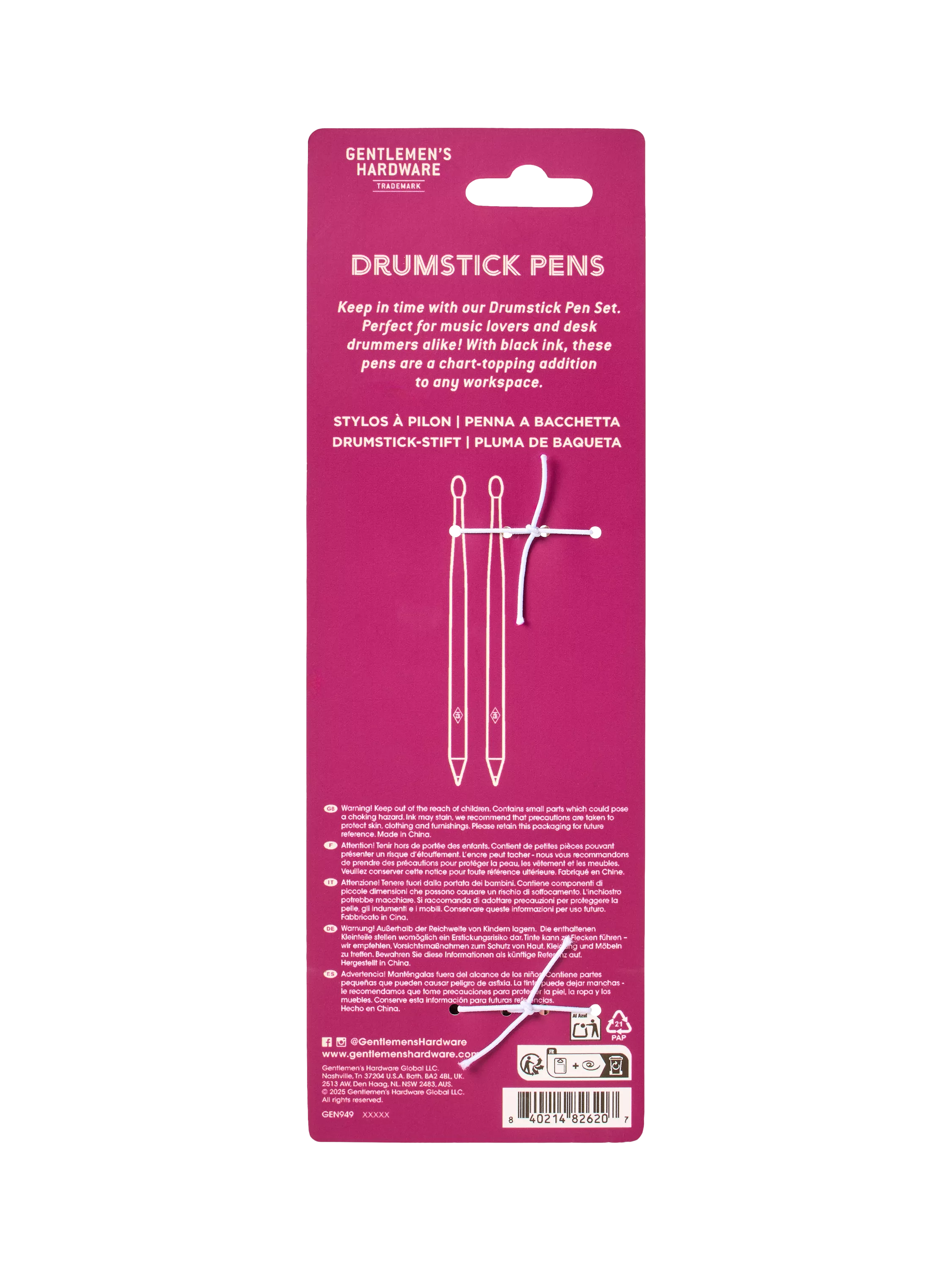 Gentlemen's Hardware drumstick ballpoint pen set of 2 natural - British product