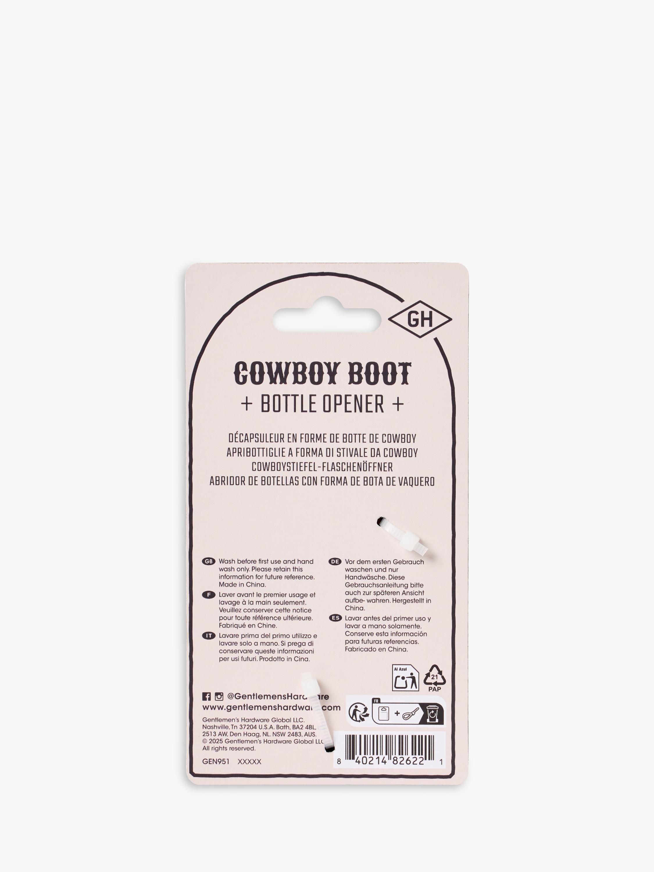 Gentlemen's Hardware cowboy boot bottle opener, imported from the UK