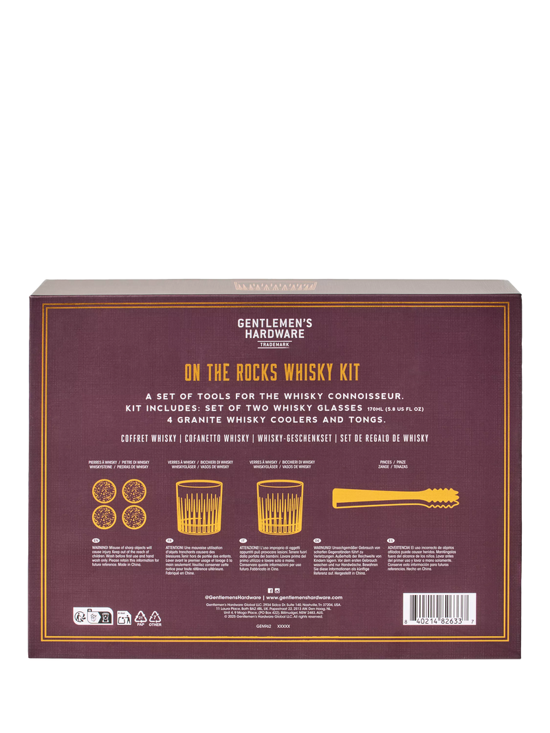 Gentlemen's Hardware whisky kit with tumblers and granite stones - British product