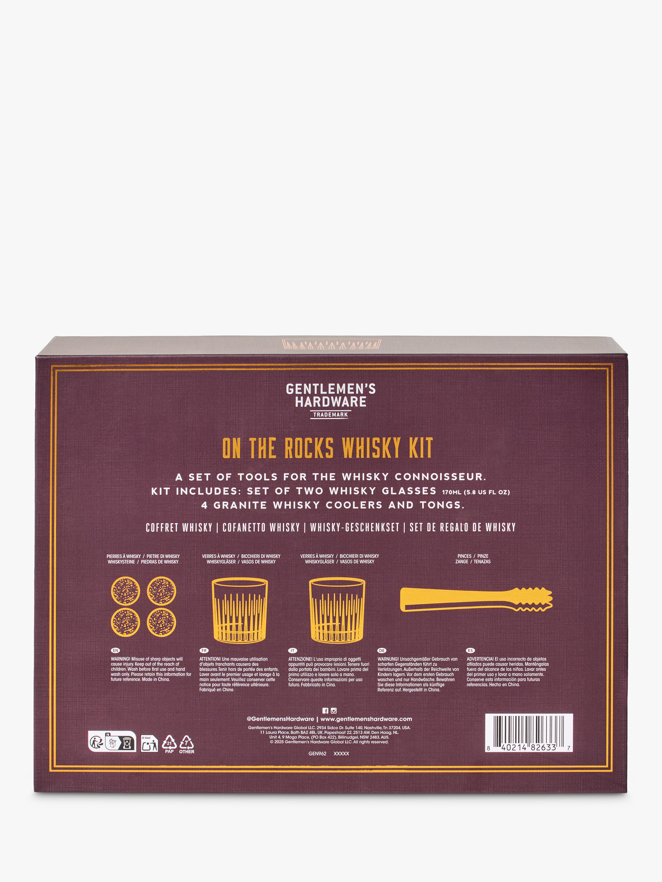 Gentlemen's Hardware whisky kit with tumblers and granite stones - British product