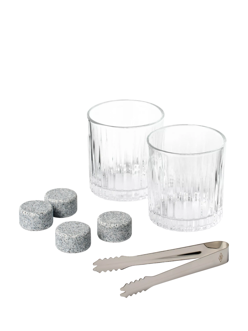 Gentlemen's Hardware whisky kit with tumblers and granite stones - British product