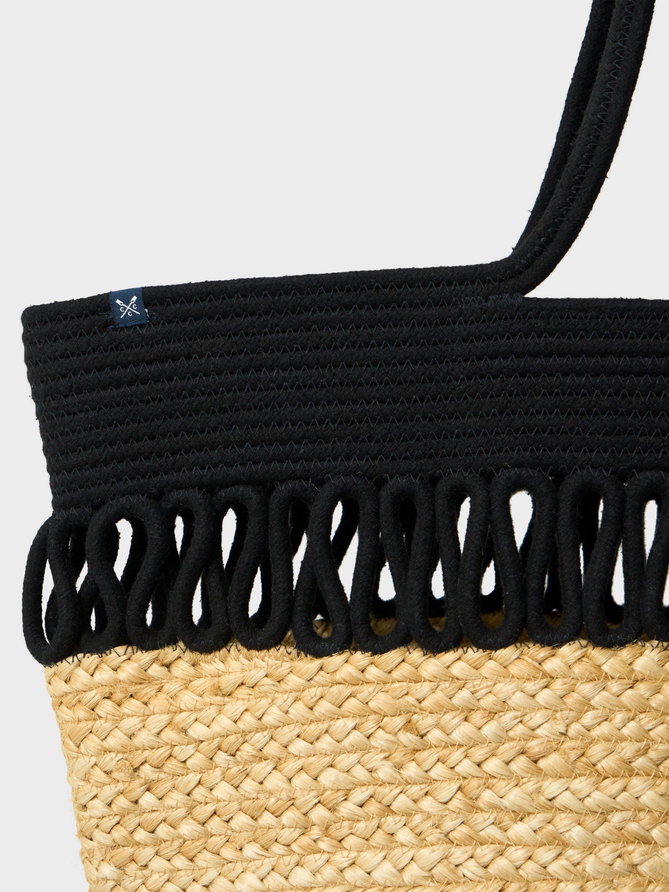 Crew Clothing natural jute tote bag with fringe, imported from the UK
