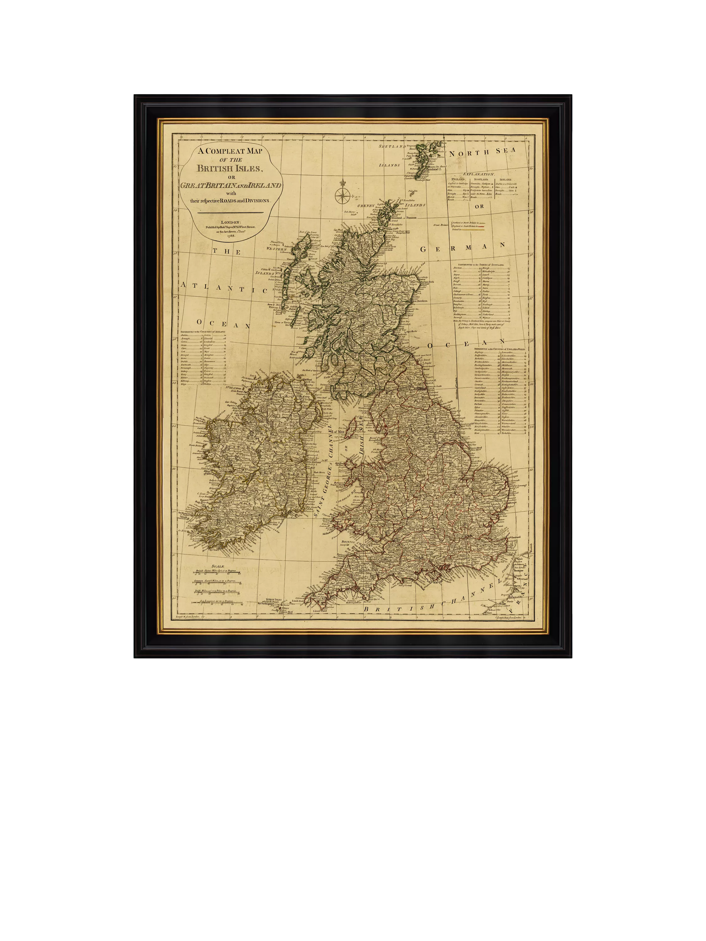 Brookpace Lascelles framed map of British Isles 1788 111x86cm (British brand)