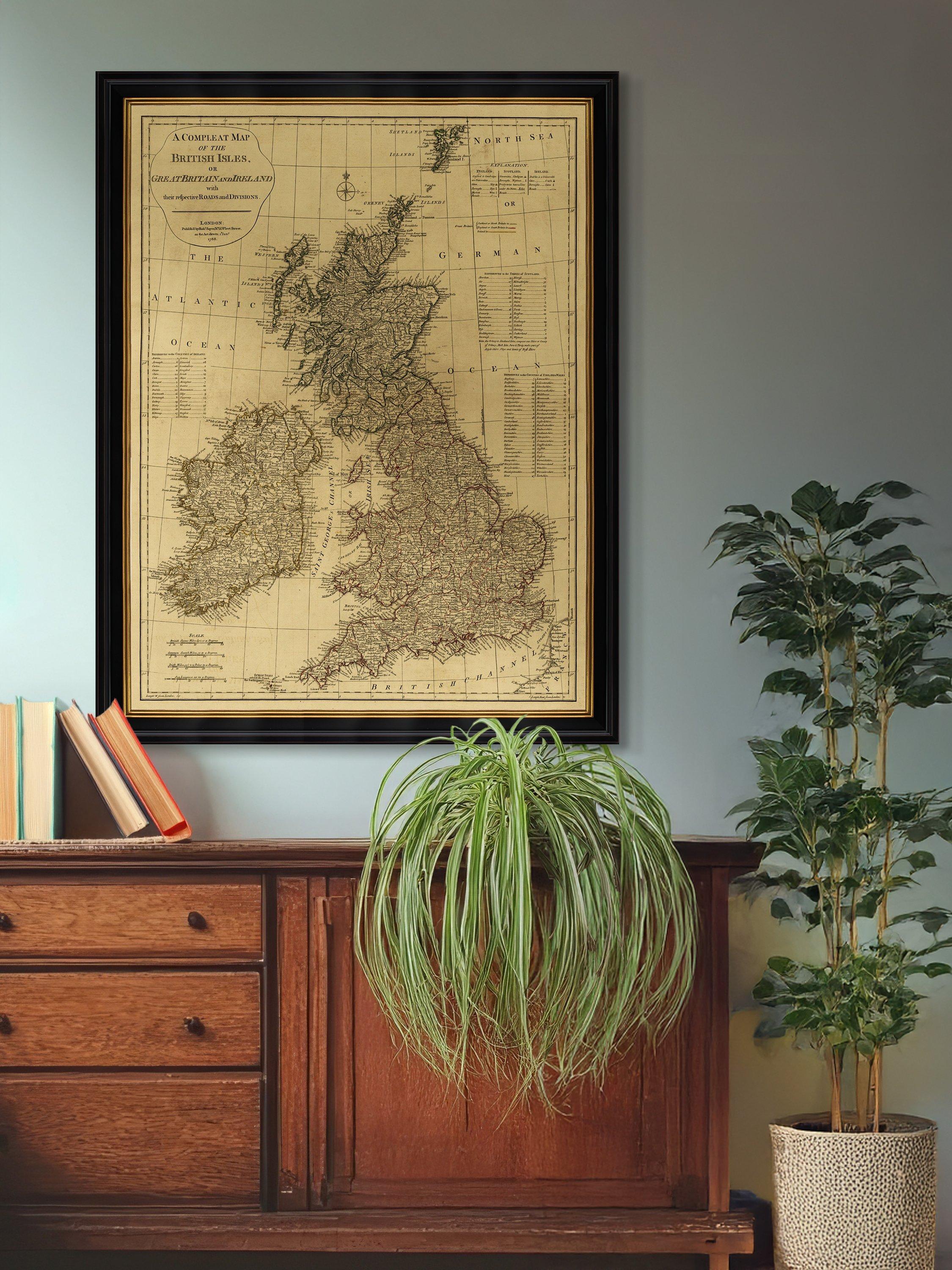 Brookpace Lascelles framed map of British Isles 1788 111x86cm (British brand)