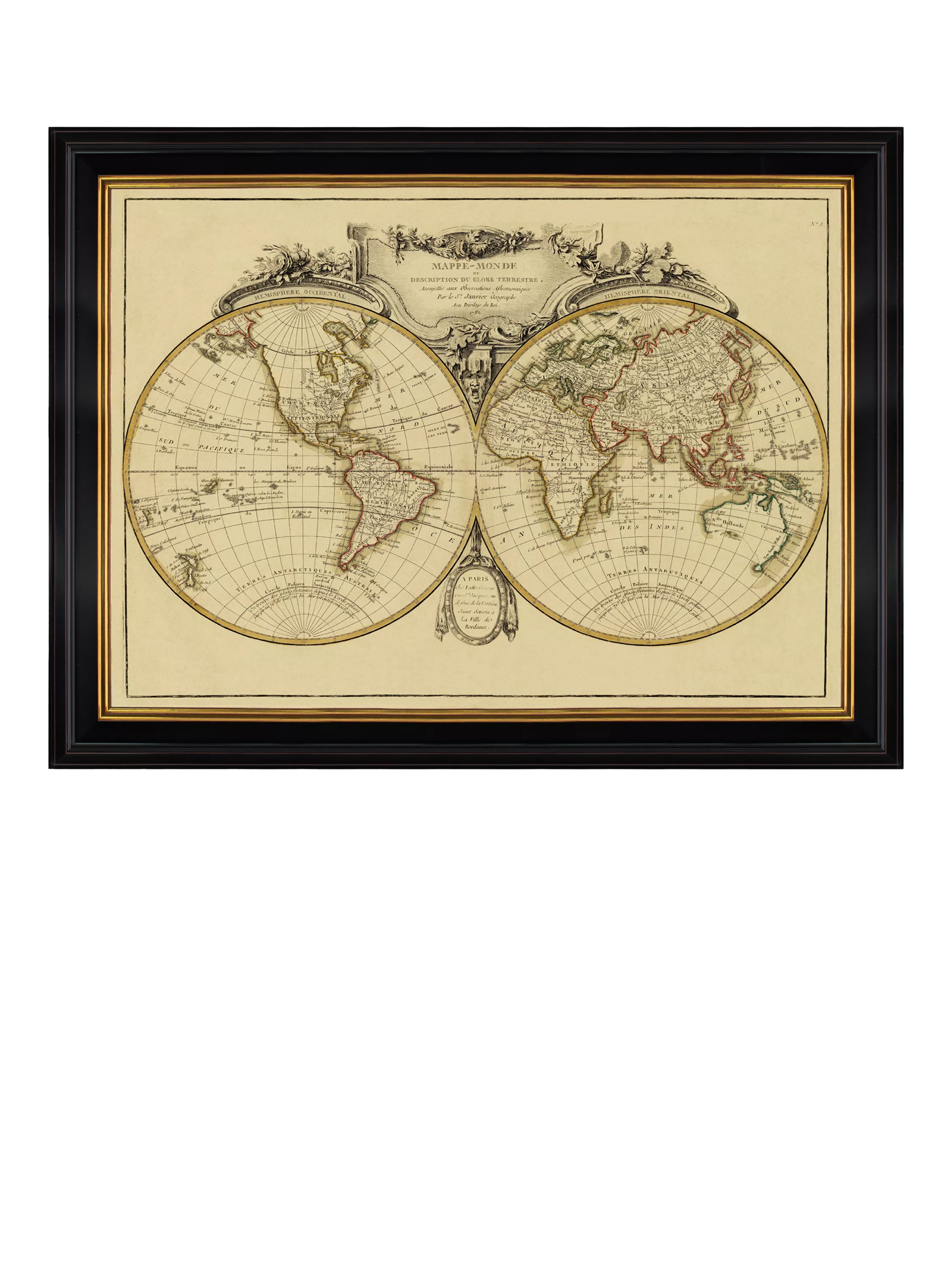 Brookpace Lascelles Mappemonde 1782 framed map print 60x80cm, UK version