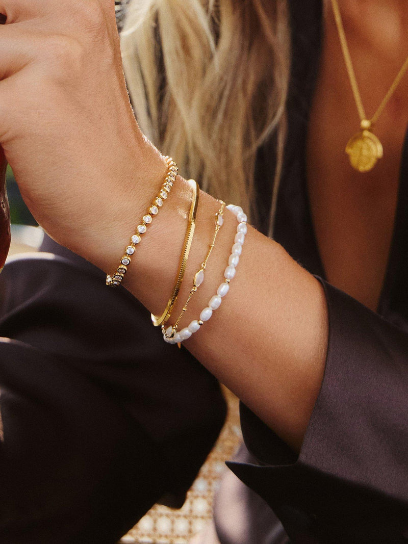 Missoma beaded pearl bracelet in gold and white (British brand)