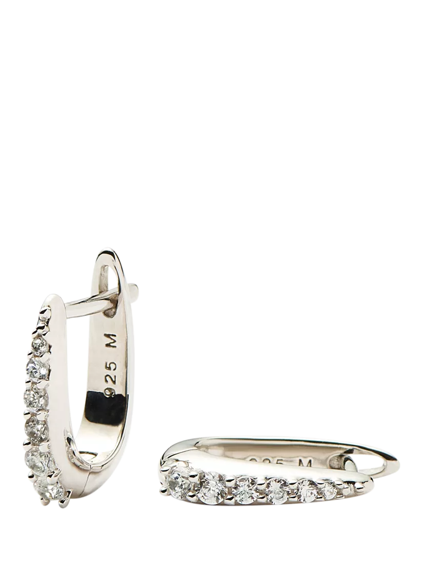 Missoma Hinged Crystal Huggie Hoop Earrings, Silver